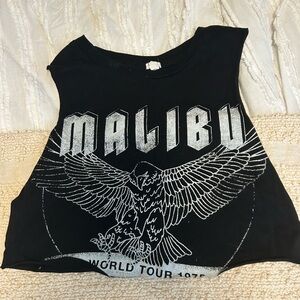 Garage Black Graphic Crop Tank with Silver Nail Accent